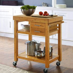 Bamboo Wood Rolling Kitchen Island Cart With Drawers Shelves China Factory Directsales