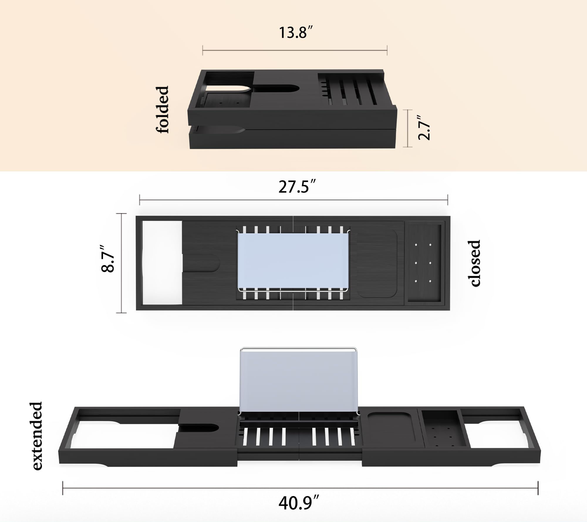 China Factory Direct Supplier Bamboo Multi-functional Adjustable Bathtub Tray Waterproof Expandable - Image 5