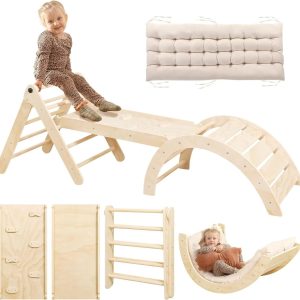 China Factory Direct Supplier Wood Triangle Set With Cushion Toddler Climbing Toys Indoor Montessori Foldable Climbing Set