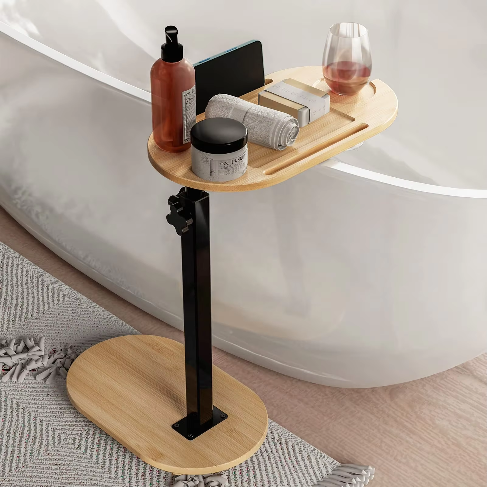 China Factory Direct Supplier Bamboo Bathtub Tray Table with Adjustable Height Organizer