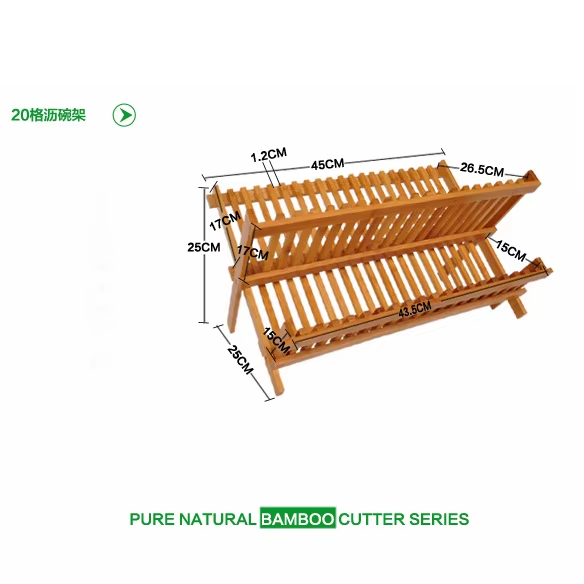 China Factory Direct Supplier Bamboo Folding 2-Tier Collapsible Drainer Dish Drying Rack - Image 4
