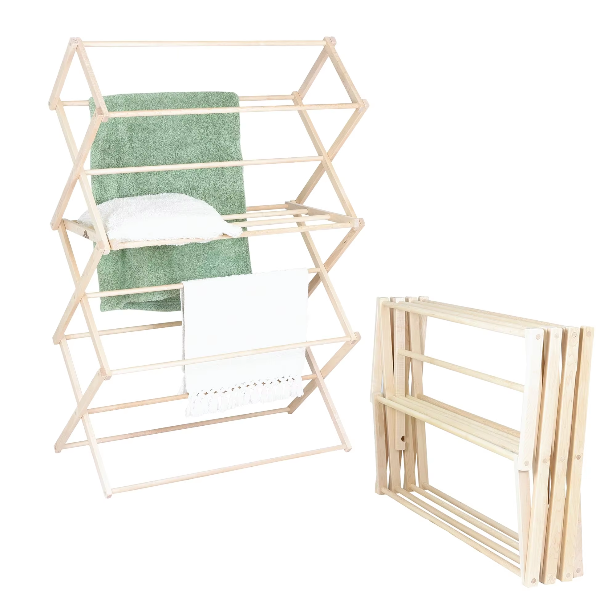 China Factory Direct Supplier Wood Laundry Rack Durable Folding Drying Rack Towel Shelf - Image 3