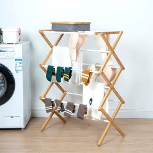 China Factory Direct Supplier Wood Laundry Rack Durable Folding Drying Rack Towel Shelf