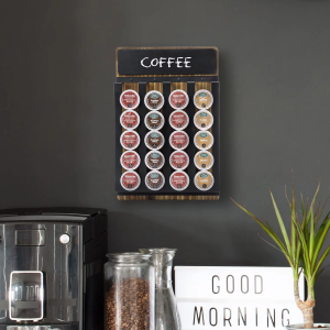 China Factory Direct Supplier Wood Black Metal Coffee Capsule Organizer Wall Mounted Coffee Pod