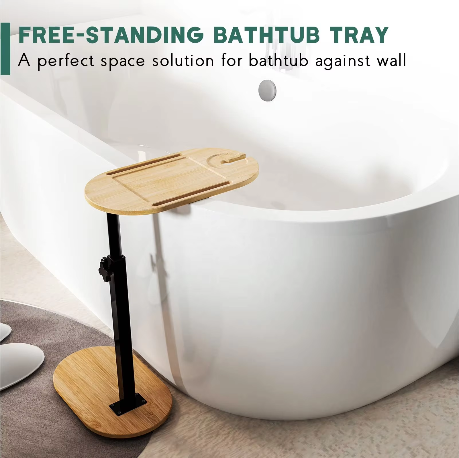 China Factory Direct Supplier Bamboo Bathtub Tray Table with Adjustable Height Organizer - Image 2