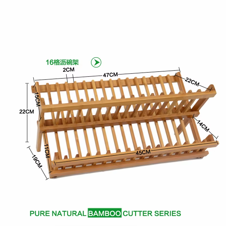 China Factory Direct Supplier Bamboo Folding 2-Tier Collapsible Drainer Dish Drying Rack - Image 5