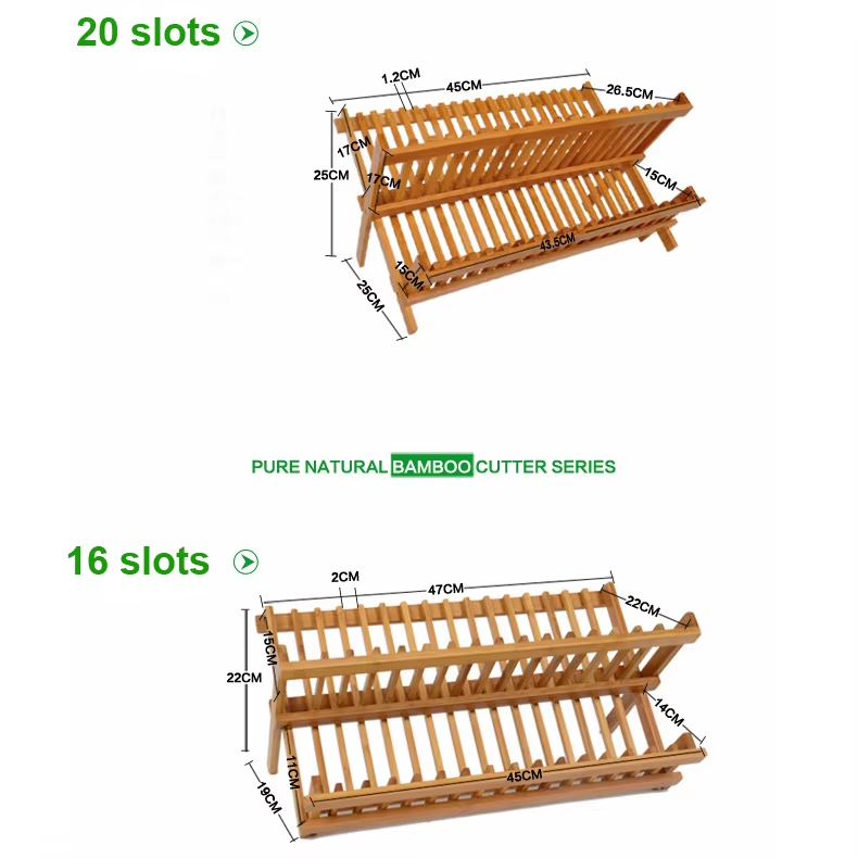 China Factory Direct Supplier Bamboo Folding 2-Tier Collapsible Drainer Dish Drying Rack - Image 6