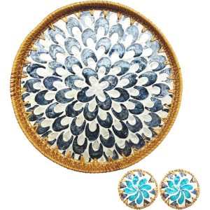 Rattan Serving Tray with 2 Small Coasters China Factory