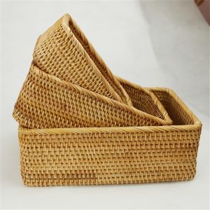 3 Sizes Rectangular Rattan Storage Baskets China Factory