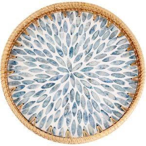 Round Rattan Tray with Mother of Pearl Inlay China Supplier