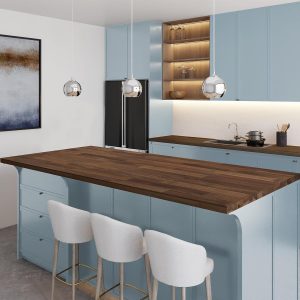 China Factory Supplier Dark Walnut Stained Acacia Butcher Block Island Countertop Solid Wood Table Top For Kitchen