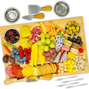 China Factory Direct Supplier Bamboo Cheese Board with Knives & Bowls Bamboo Wooden Cutting Board Platter