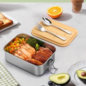 China Manufacturer Stainless Steel Bento Box With Bamboo Removable Dividers Bento Container With Bamboo Lid Lunch Box