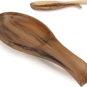 China Manufacturer Walnut Wooden Spoon Rest Cooking Spoon Holder Organizer Heat-Resistant Wood Utensil Rest