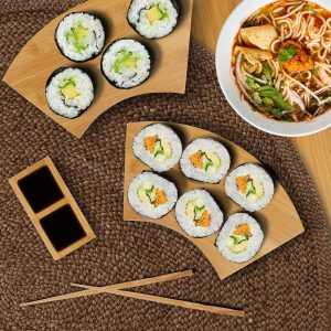 China Manufacturer Bamboo Sushi Plate Bamboo Sushi Tray 4 Sets With Chopsticks And Compartment Sauce Dish