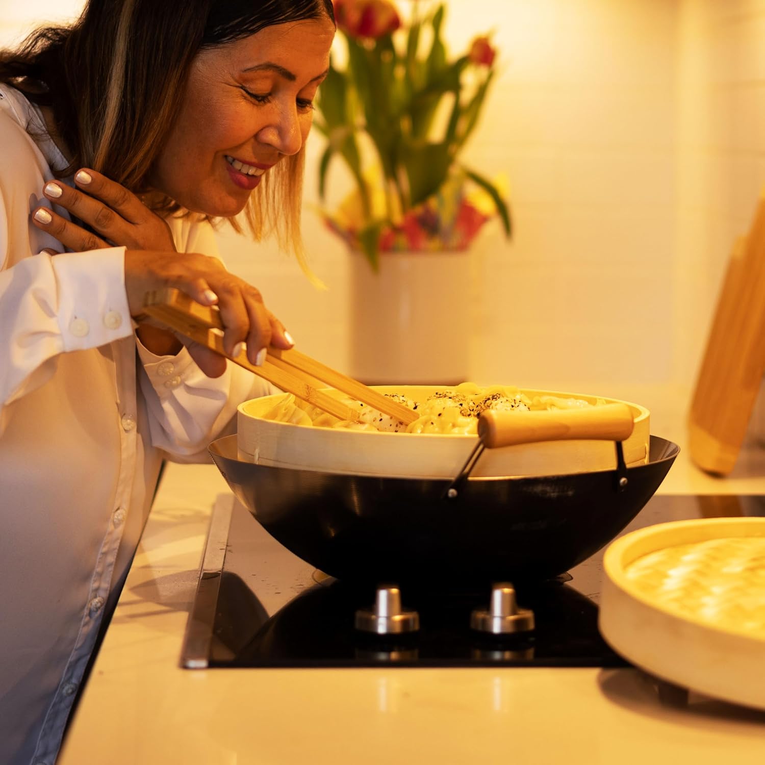 China Manufacturer 2-Tier Bamboo Steamer Baskets Reusable Dumpling Steamer - Image 4