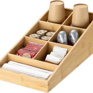 China Factory Direct Supplier 7 Compartments Bamboo Coffee Station Organizer Bamboo Coffee Bar Organizer