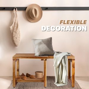 China Factory Direct Supplier Acacia Wood Adjustable Acacia Wood Shower Stool Bench Chair Waterproof With Storage Shelf