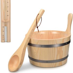 China Factory Direct Supplier Wooden Sauna Bucket With Ladle Essential Spa  Bucket For Steam Room Pine Wood Bucket