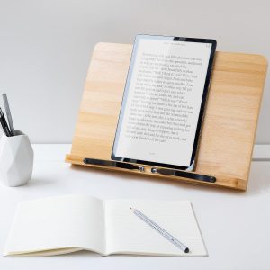 China Factory Direct Supplier Bamboo Book Stand Hands Bamboo Free Reading Recipe Cookbook Tablet Holder With 2 Adjustable Metal Page Holders Bamboo Book Easel