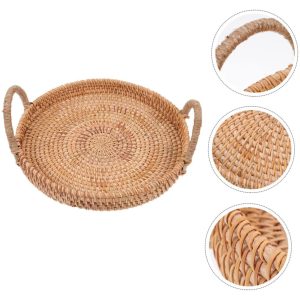 Round Bread Serving Tray Wicker Storage Basket with Handles China Supplier Wholesale