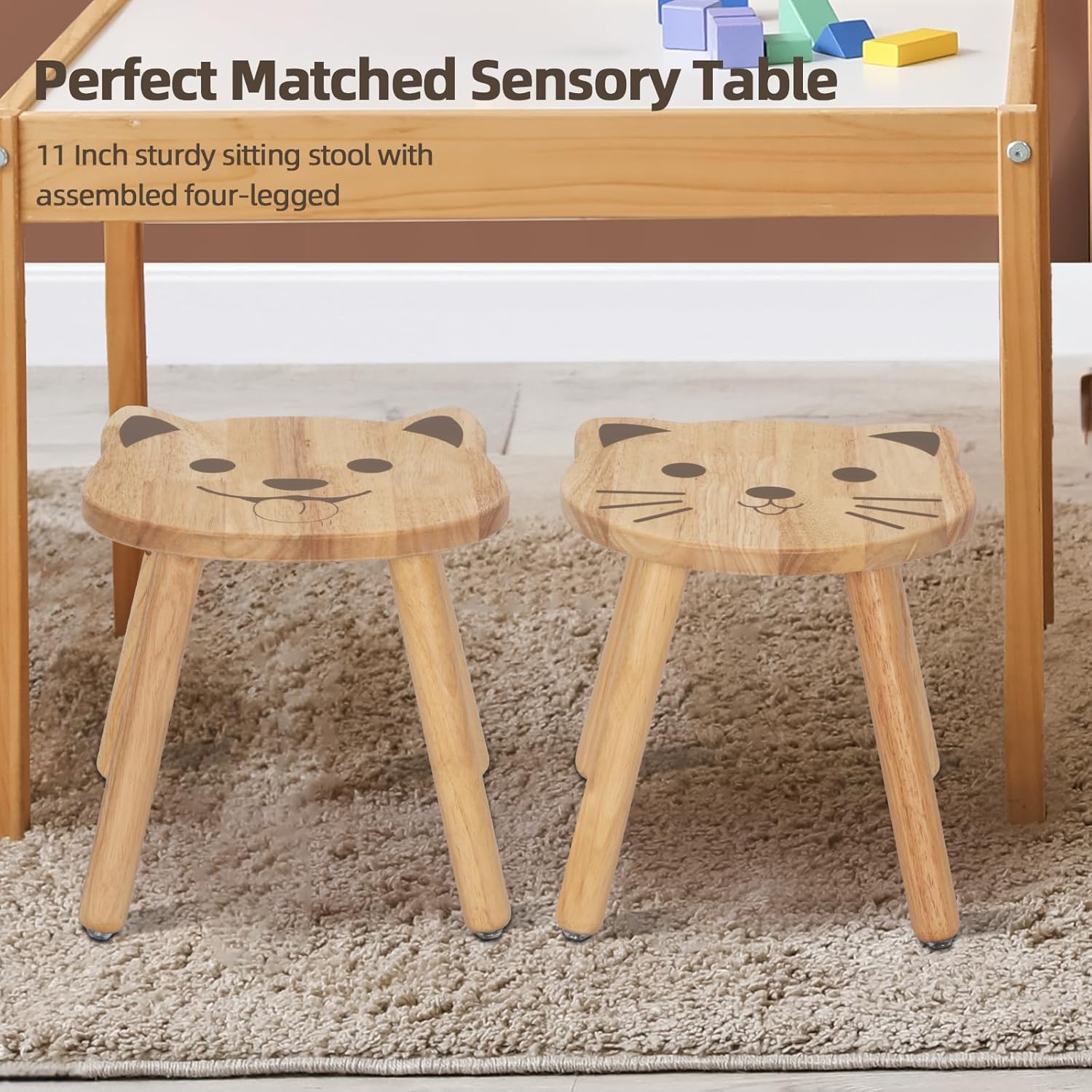 Rubberwood Animal Chairs Sitting Stool Kids Furniture Wood Products Supplier - Image 4