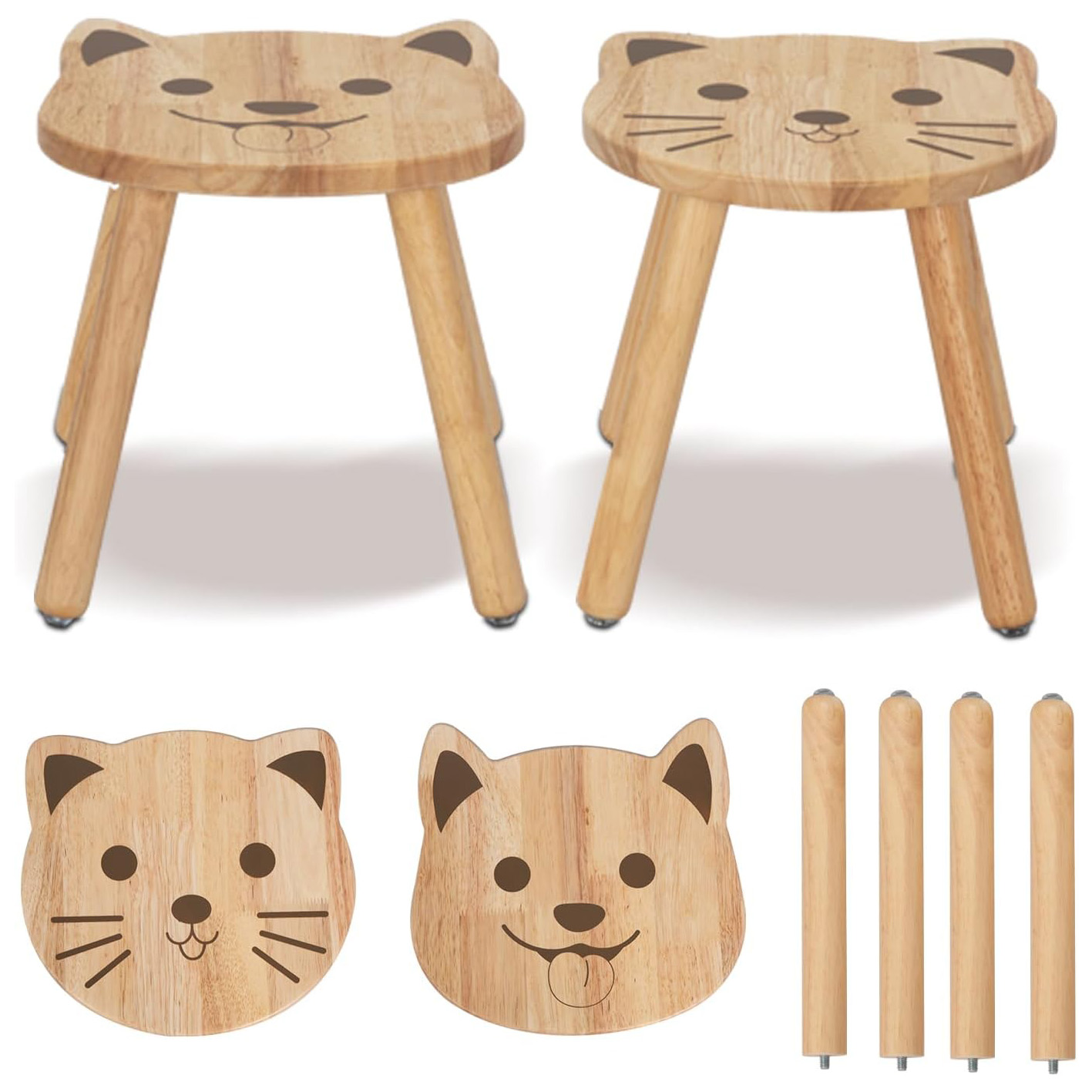 Rubberwood Animal Chairs Sitting Stool Kids Furniture Wood Products Supplier