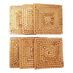 6 Pack Woven Coasters Set for Drink Square Rattan Wicker Cup Holder China Manufacturer