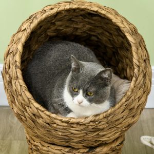 Handwoven Elevated Cat Bed with Soft Cushion Cat Egg Chair Shape China Factory