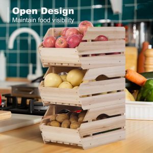 Wood Potato Onion Storage Bins Kitchen Pantry Organization China Bamboo Products Manufacturer