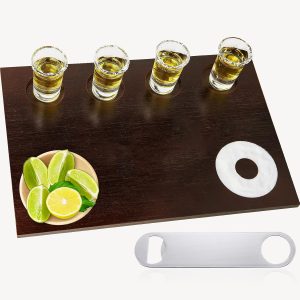 Wooden Large Shot Glasses Serving Tray Holder Wooden Bar Display Case Storage Bamboo Products Manufacturer