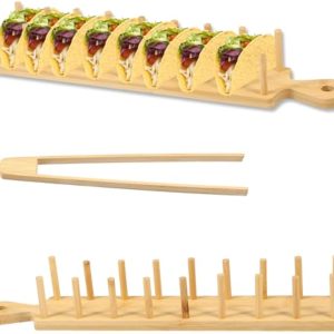 Bamboo Taco Tray with Tong Rectangular Taco Holder Tacos Kitchen Serving Display Rack Bamboo Kitchenware Products Manufacturer