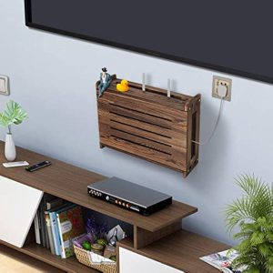 Wooden Router Shelf Wall Mount Storage Box Modem Cable Router Cover Organized Power Strip Cable Management Hider Rack Need Assembly Bamboo Wooden Products Manufacturer