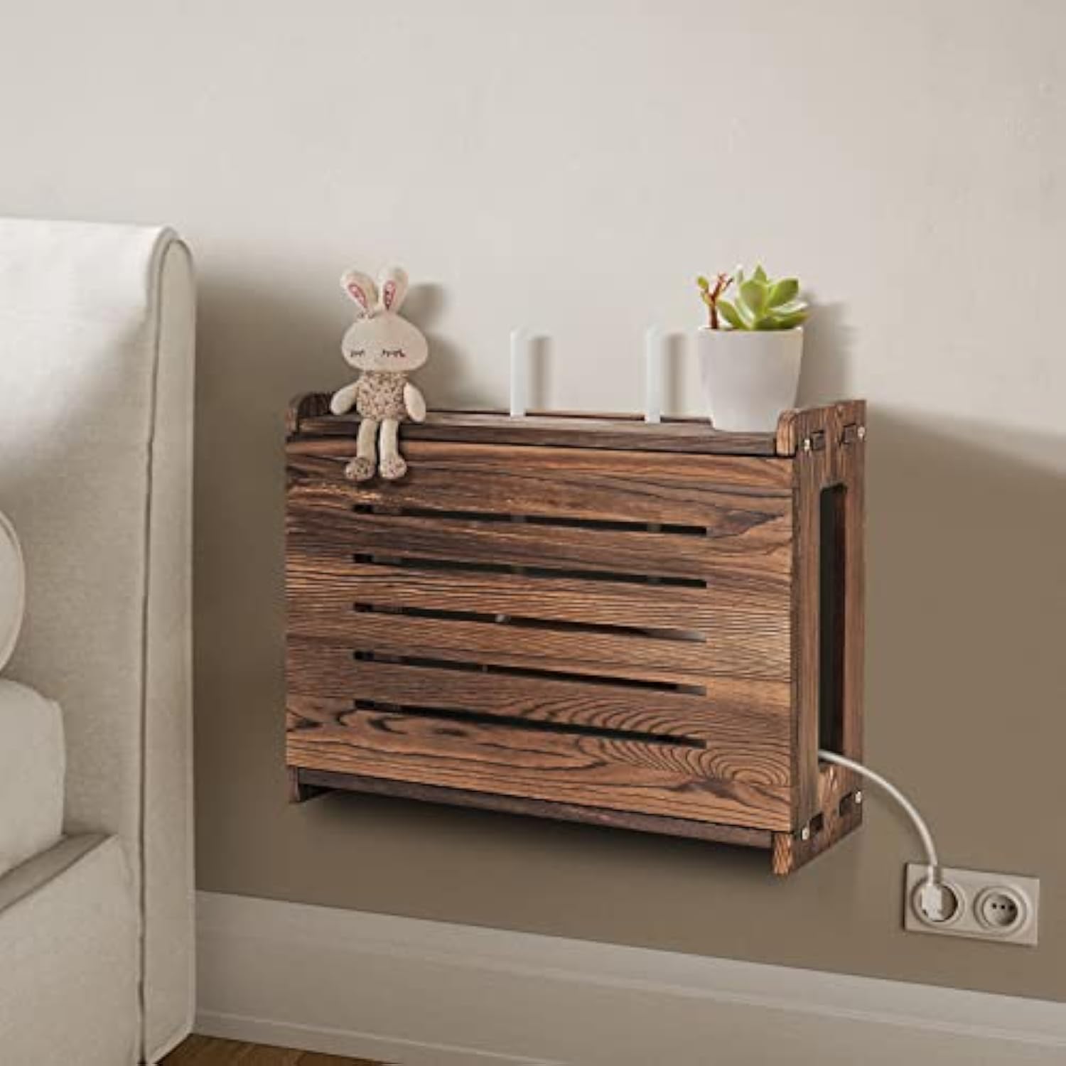 Wooden Router Shelf Wall Mount Storage Box Modem Cable Router Cover Organized Power Strip Cable Management Hider Rack Need Assembly Bamboo Wooden Products Manufacturer - Image 2