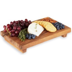 Footed Acacia Wood Serving Board Decorative Tray Cheese Board Riser
