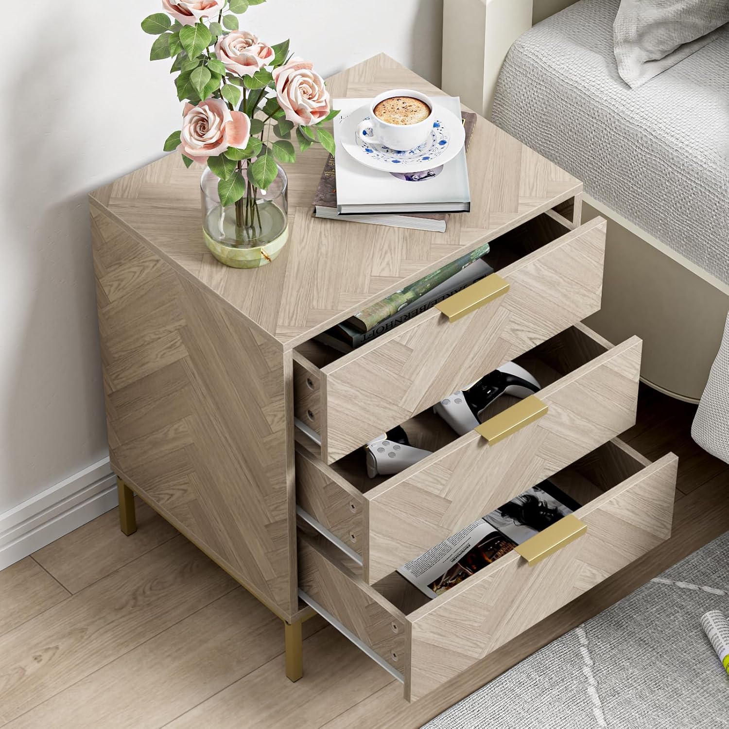 3 Drawer Nightstand Space Saving End Table for Bedroom Modern Bedside Table - Image 3