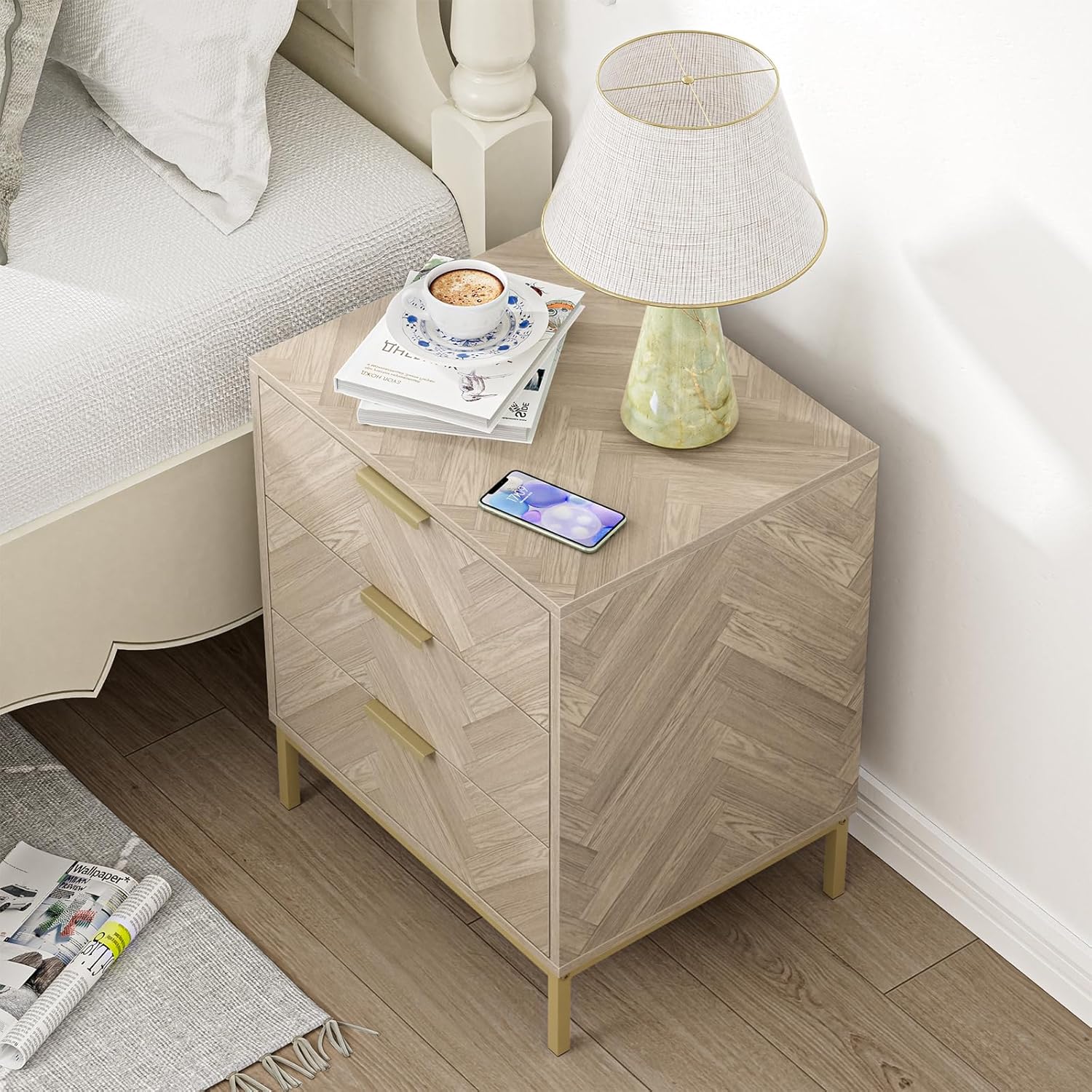 3 Drawer Nightstand Space Saving End Table for Bedroom Modern Bedside Table - Image 2