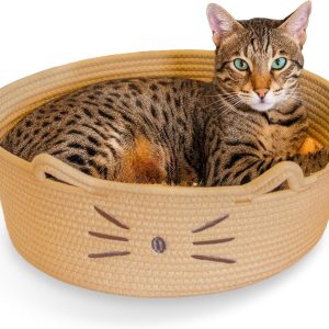 2 in 1 Cat Bed and Storage Basket with Removable Washable Cushion Plush Cotton Rope Bed for Small Cats and Kittens Indoor Use Bamboo Wooden Products Manufacturer