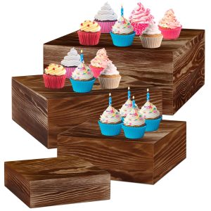 Rustic Wood Display Risers Set of 4 Stackable Wooden Cake Cupcake Stands Black Brown for Dessert Wedding Party Table Decoration China Products Manufacturer