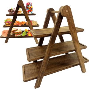 3 Tier Wooden Serving Tray Rustic Rectangle Food Display Stand Cupcake Charcuterie Holder for Wedding Party Birthday Dessert Table Decor China Products Manufacturer