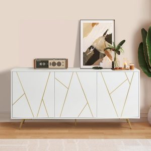 Large Capacity Sideboard Buffet with Storage for Home Organizing Elegant Accent Cabinet with Glass Shelves for Display