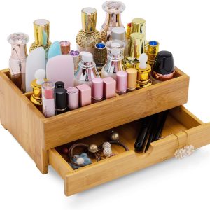 Natural Bamboo Makeup Organizer with Removable Drawer Compact Wooden Storage Box for Cosmetics Jewelry and Personal Items China Products Manufacturer