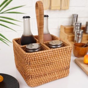 Wicker Flatware Caddy with Handle – Handmade Rattan Utensil Organizer Basket with 4 Compartments for Kitchen, Dining Table, Picnic, or Craft Storage China Products Manufacturer