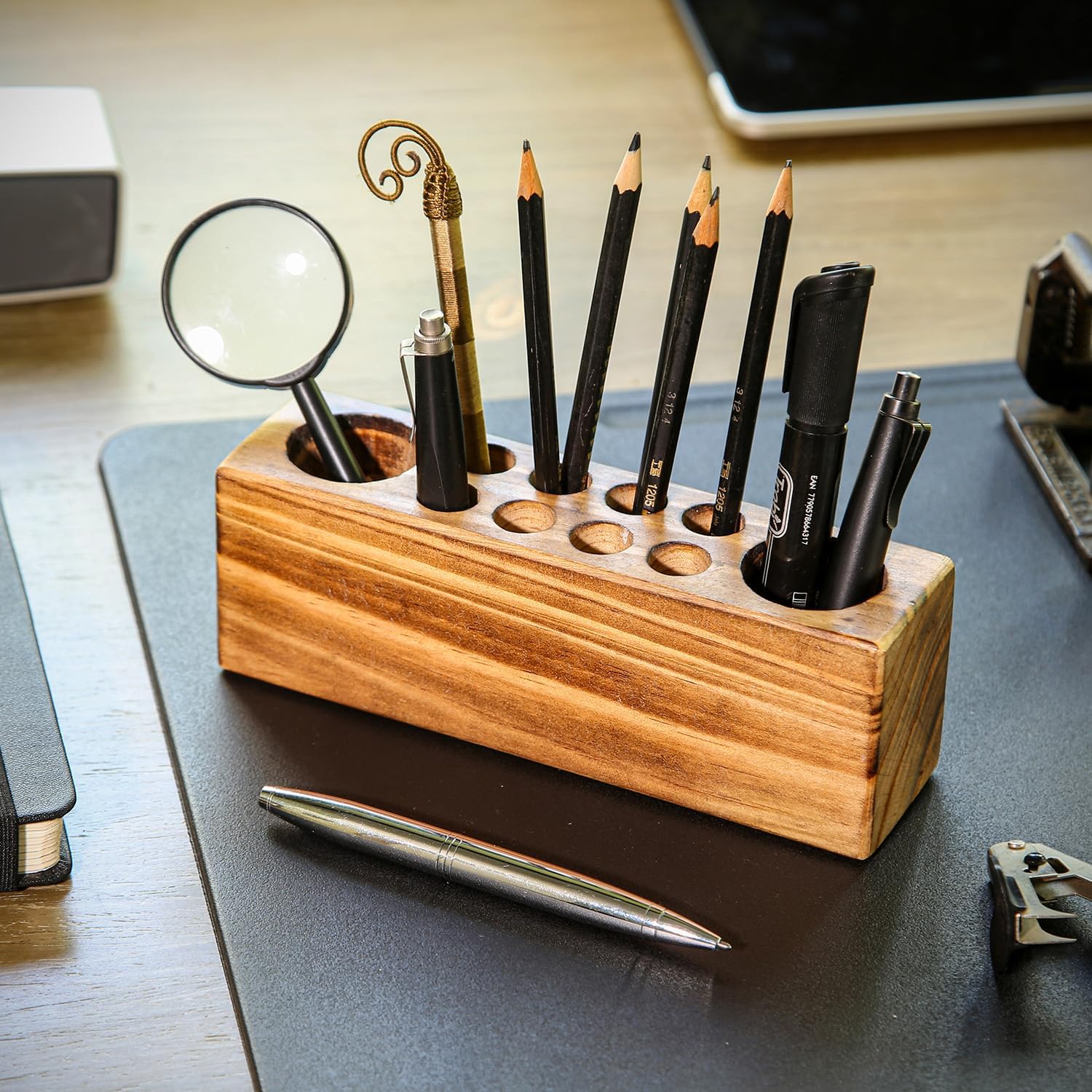 Solid Pine Wood Pen Holder for Desk – Rustic Wooden Pencil Organizer Cup for Fountain Pens and Office Accessories – Natural Desktop Organizer for Home or Office China Products Manufacturer - Image 2