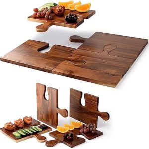Wooden Cheese Board Set of 4 – Acacia Charcuterie Boards with Jigsaw Puzzle Design | Large Serving Platter for Parties, Gifts, and Events China Products Manufacturer