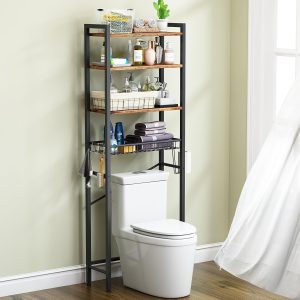 4 Tier Bathroom Organizer Shelf Over Toilet with Adjustable Shelf Space Saving for Shampoo Towel Storage China Factory
