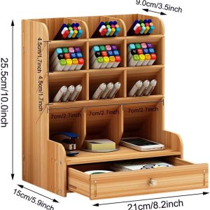 Wooden Desk Organizer with Drawer DIY Assembly Multi Functional Pen Holder Storage Rack 9 Compartments Office Home School Supplies China Products Manufacturer