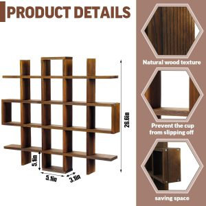 Oversize Coffee Mug Display Rack Rustic Wooden Floating Shelf Wall Mounted Curio Shelf Shadow Box with 22 Slots for Mugs Shot Glasses Collectibles Rustic Brown China Products Manufacturer