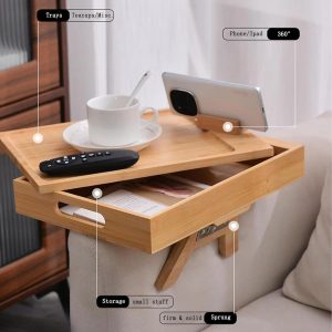 Bamboo Sofa Arm Tray Adjustable Size Fits Most Sofa Arms Convenient for Snacking Watching TV for Daily Use China Factory