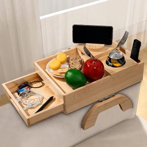 6 in 1 Couch Armrest Table with Drawer 360° Phone Holder Non Slip Stable for Living Room China Factory